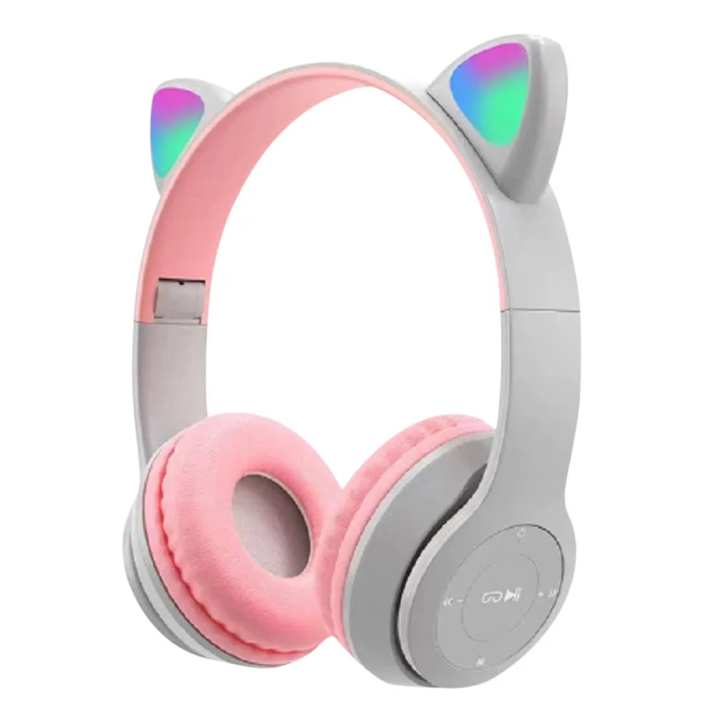 Wireless Headphones Cat Ear Gaming Headset Glow Light Bluetooth-Compatible Helmets Cute Over-Ear Headsets for Kids and Adult Grey S2364ecb2d5424e8a82983a631ffbf219s Amrit Store